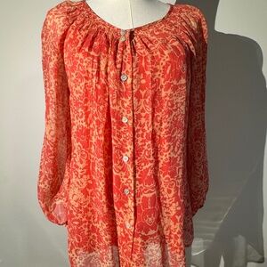 Sundance, Crinkle Silk Chiffon Blouse w/Loft Cami, Orange-Coral, Size M